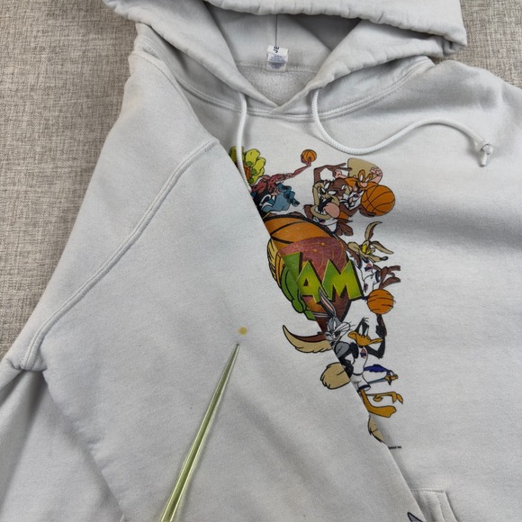 Vintage Space Jam Looney Tunes Hoodie White Cartoon Movie Pullover Men's S - Picture 12 of 16